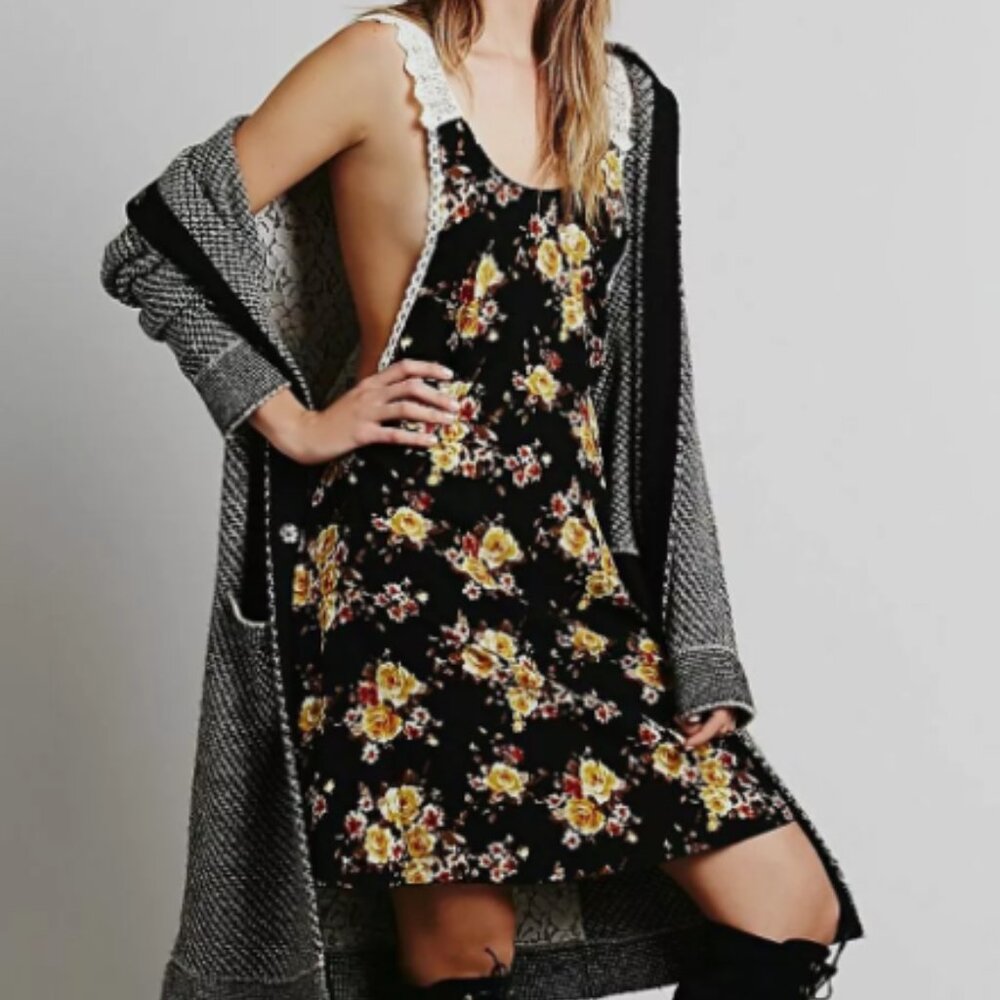 Free People Rare French Twist Printed Slip Dress Floral Y2K Boho Womens Size S